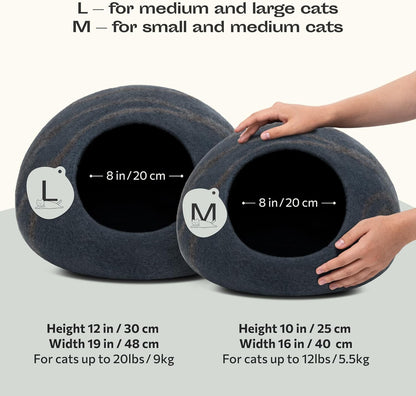 Premium Felt Cat Cave - Handmade 100% Merino Wool Bed for Indoor Cats (Large, Slate Gray)
