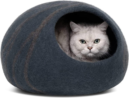 Premium Felt Cat Cave - Handmade 100% Merino Wool Bed for Indoor Cats (Large, Slate Gray)