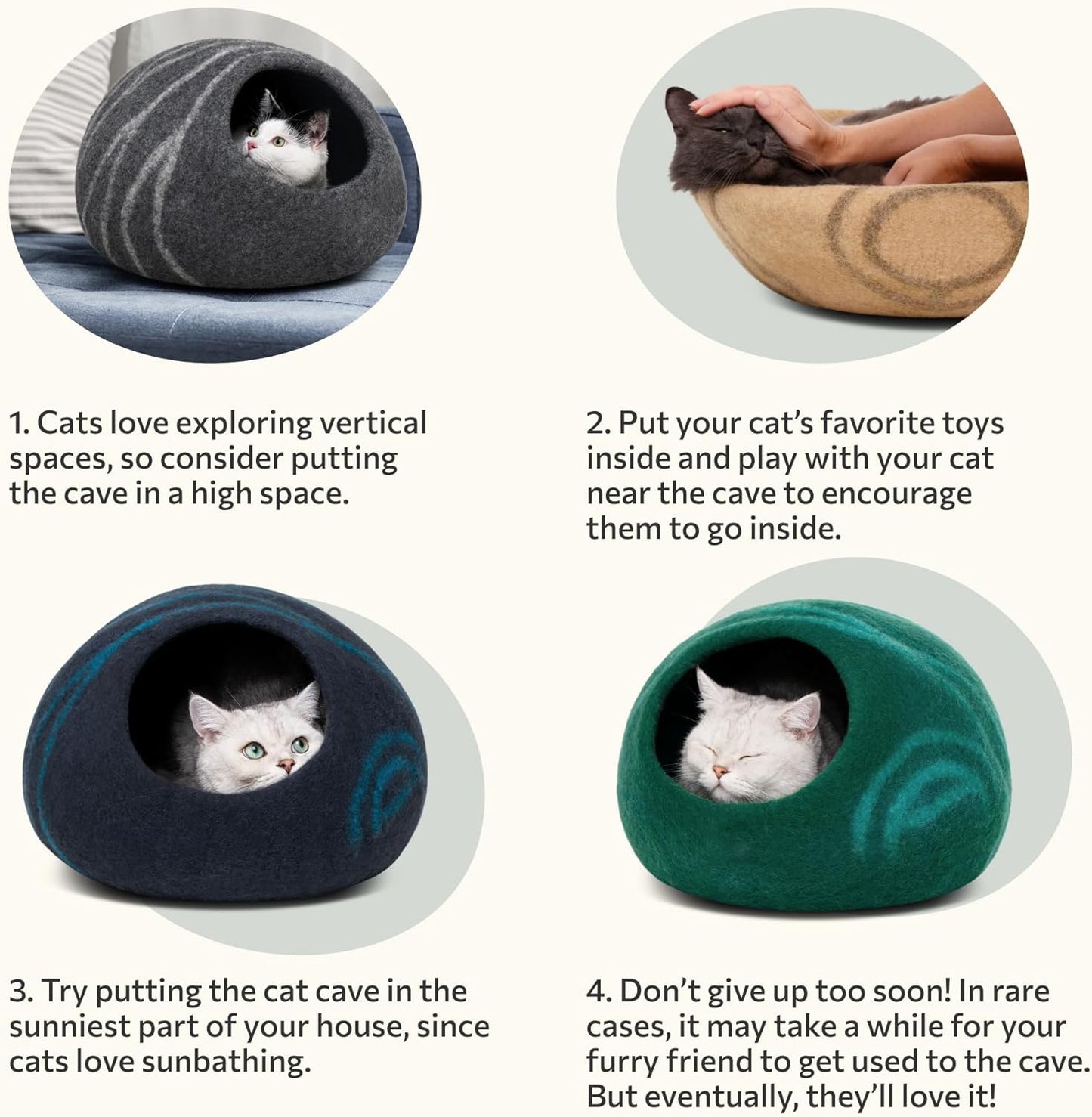 Premium Felt Cat Cave - Handmade 100% Merino Wool Bed for Indoor Cats (Large, Slate Gray)