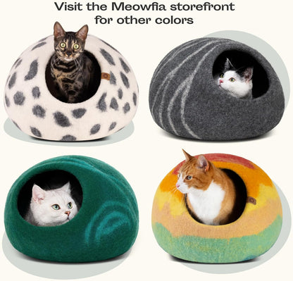 Premium Felt Cat Cave - Handmade 100% Merino Wool Bed for Indoor Cats (Large, Slate Gray)
